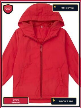 Kids Windbreaker Jacket Lightweight Packable Water Repellent Hooded
